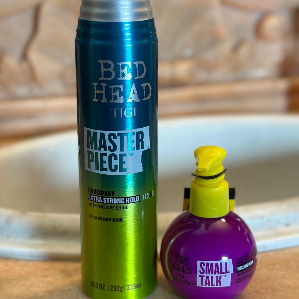 BED HEAD MASTER PIECE HAIRSPRAY & SMALL TALK THICKENING CREAM